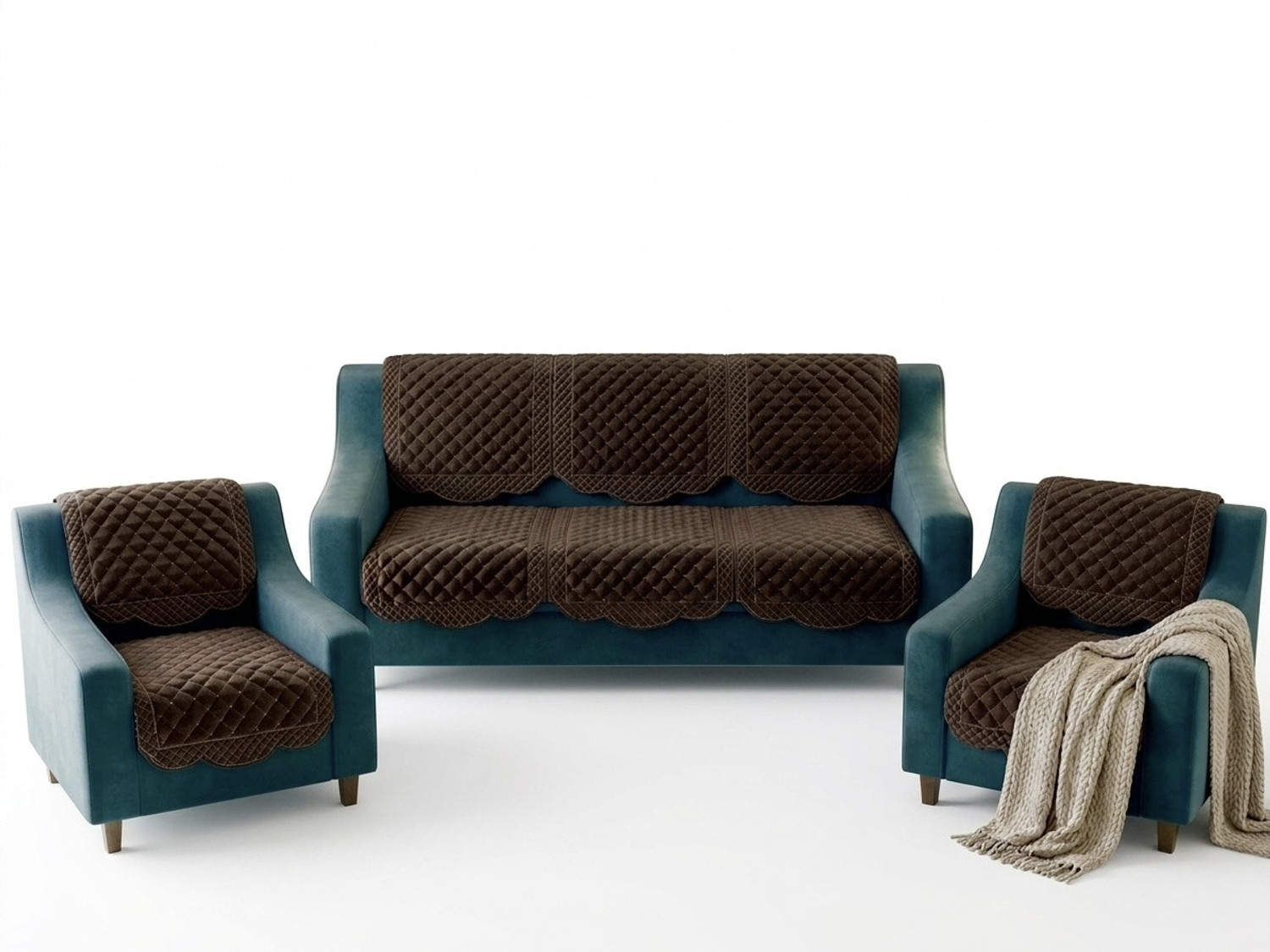 Image of WiseHome Velvet 3+1+1 Seater Sofa Checkered Cover