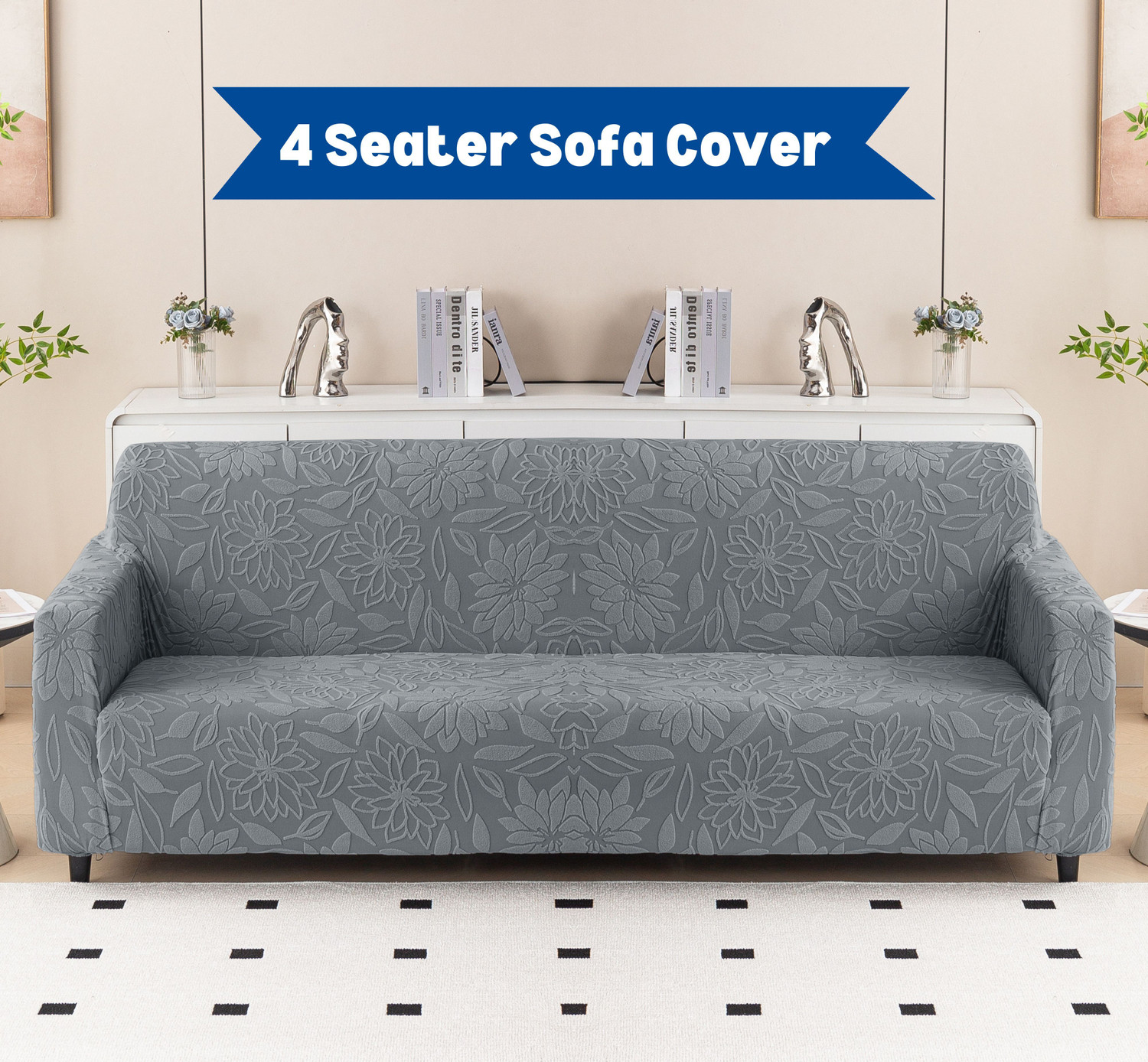 Image of Magical Jacquard 4 Seater Sofa Floral Cover