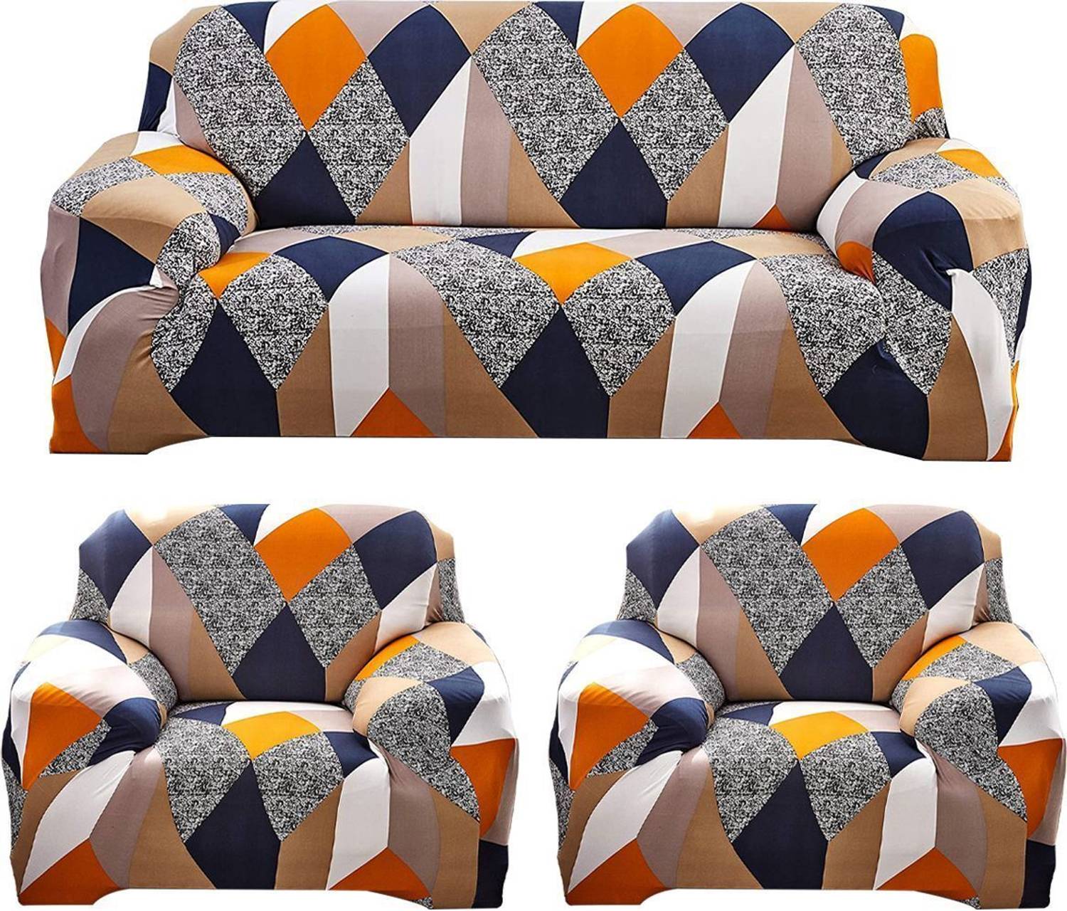 furshine Polyester 3+1+1 Seater Sofa Abstract Cover (Pack of 3 Mu...mo