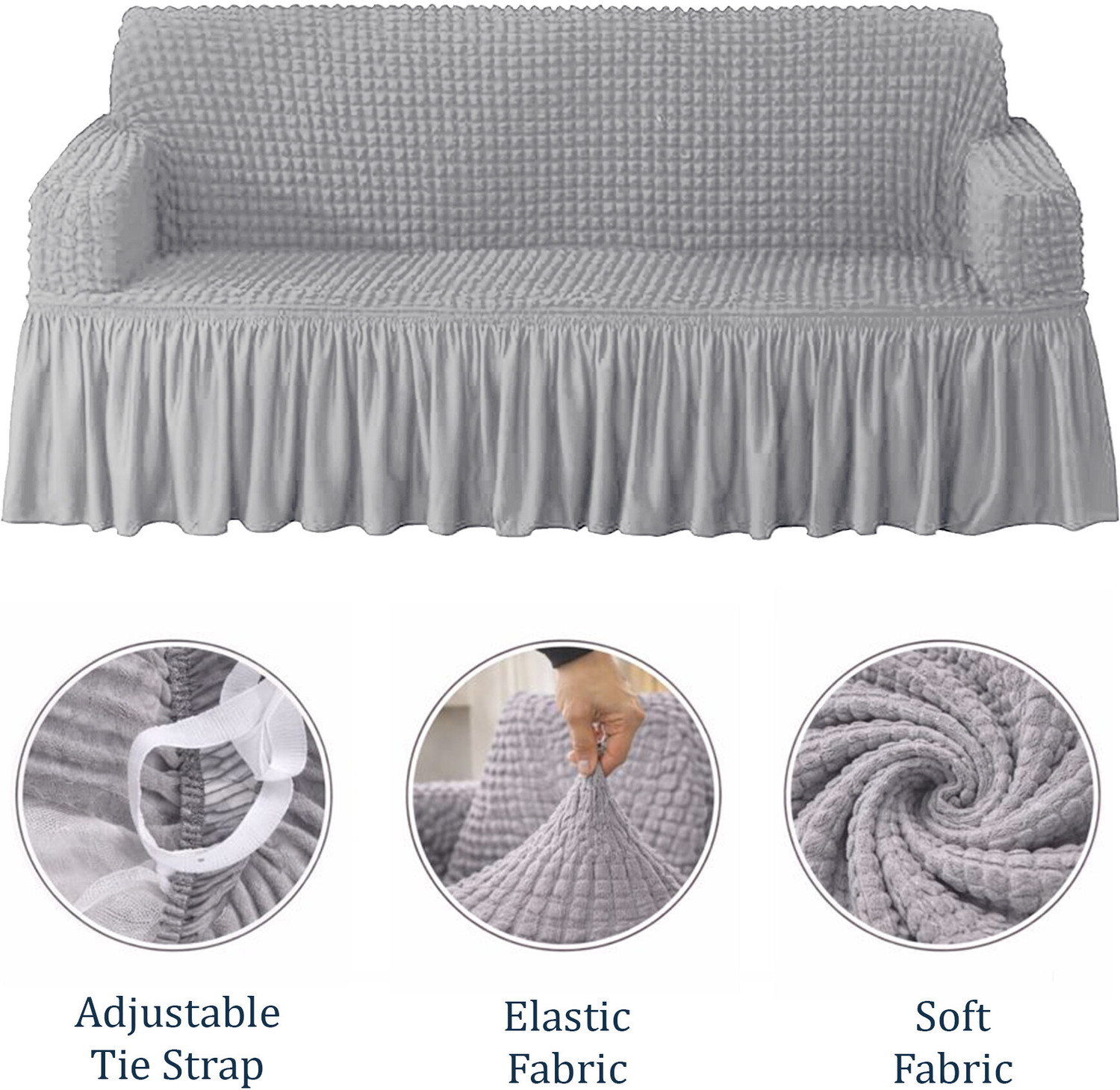 Image of Flipkart SmartBuy Jacquard 3 Seater Sofa Plain Cover