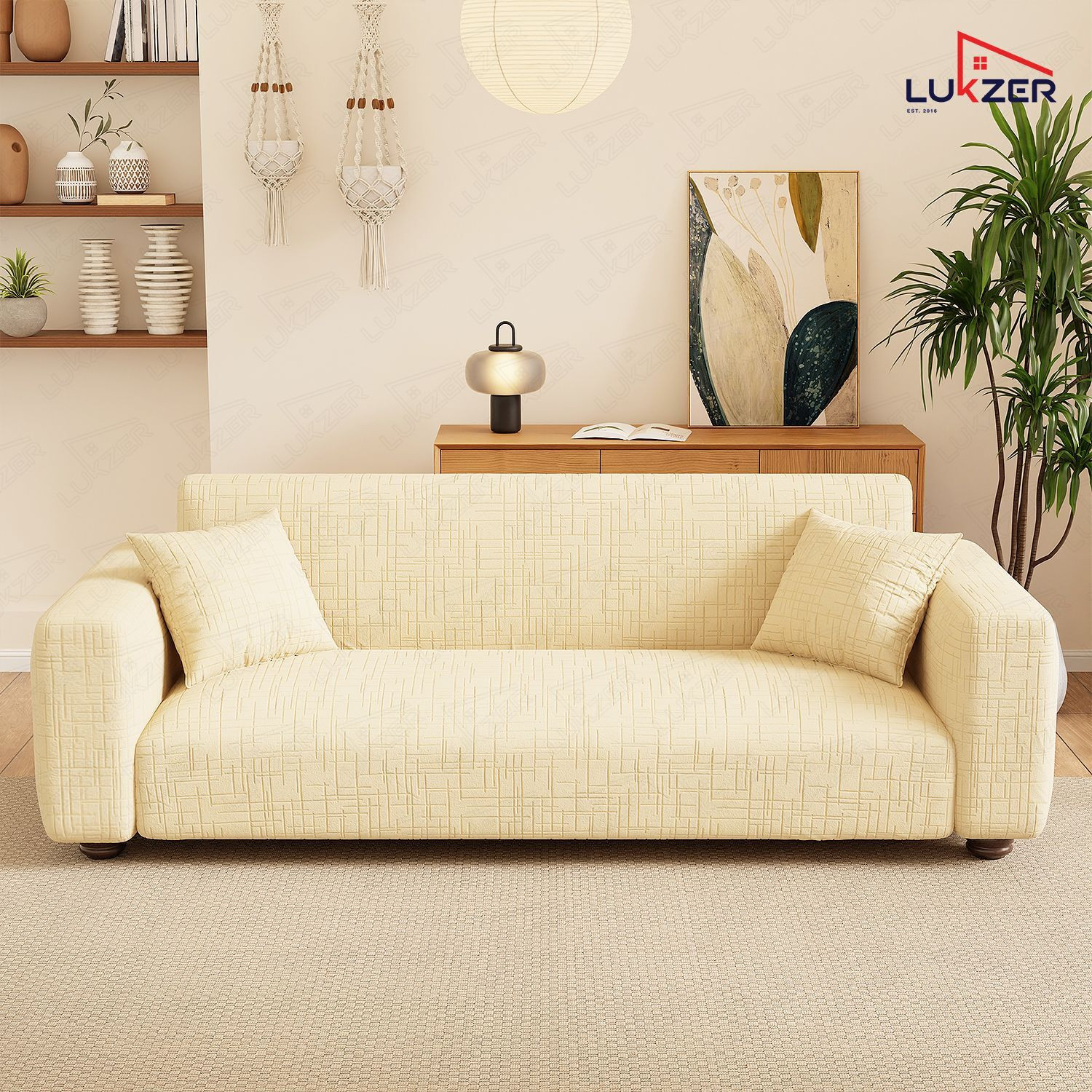 Image of LUKZER Jacquard 3+1+1 Seater Sofa Abstract Cover