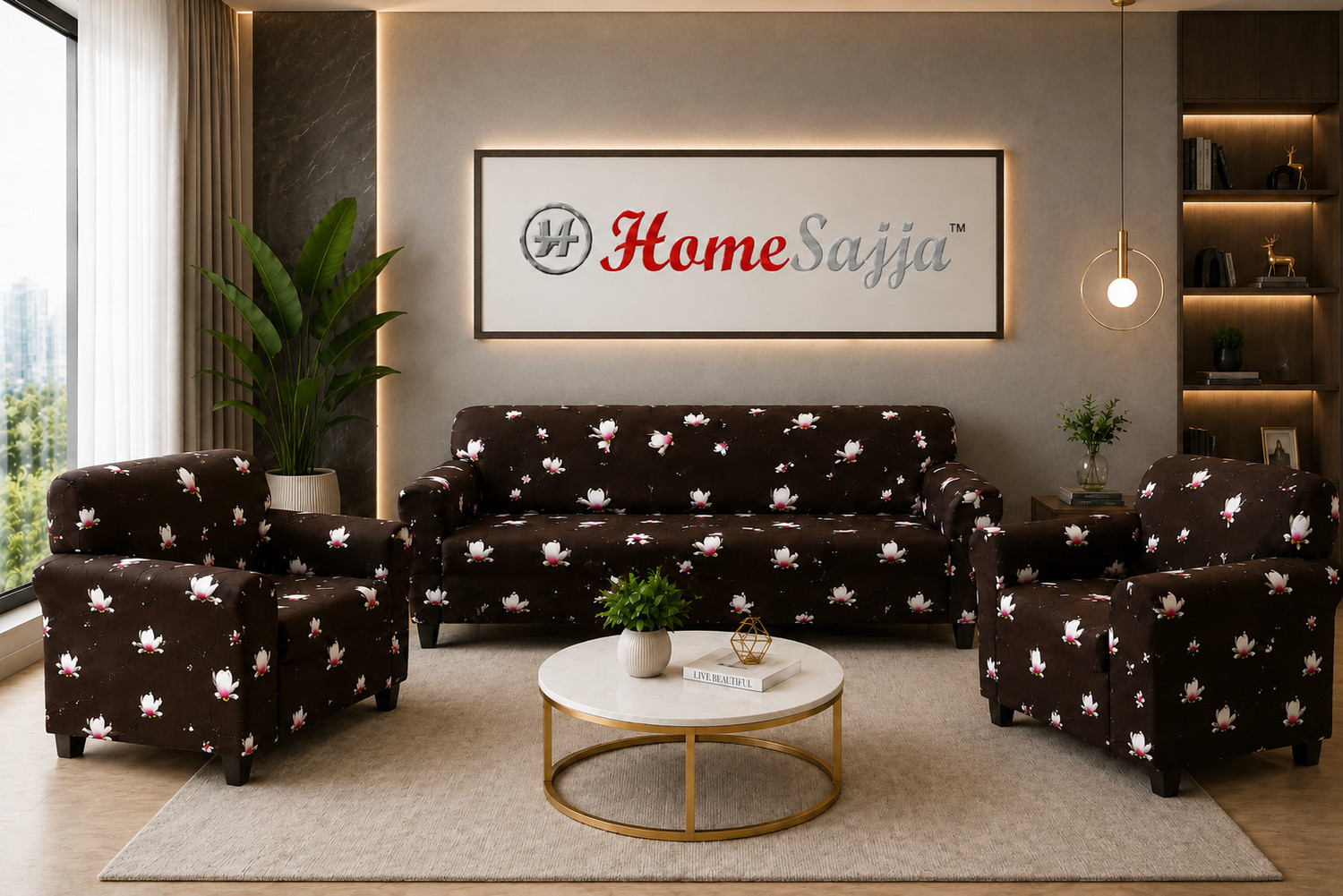 Image of Homesajja Polycotton 3+1+1 Seater Sofa Floral Cover