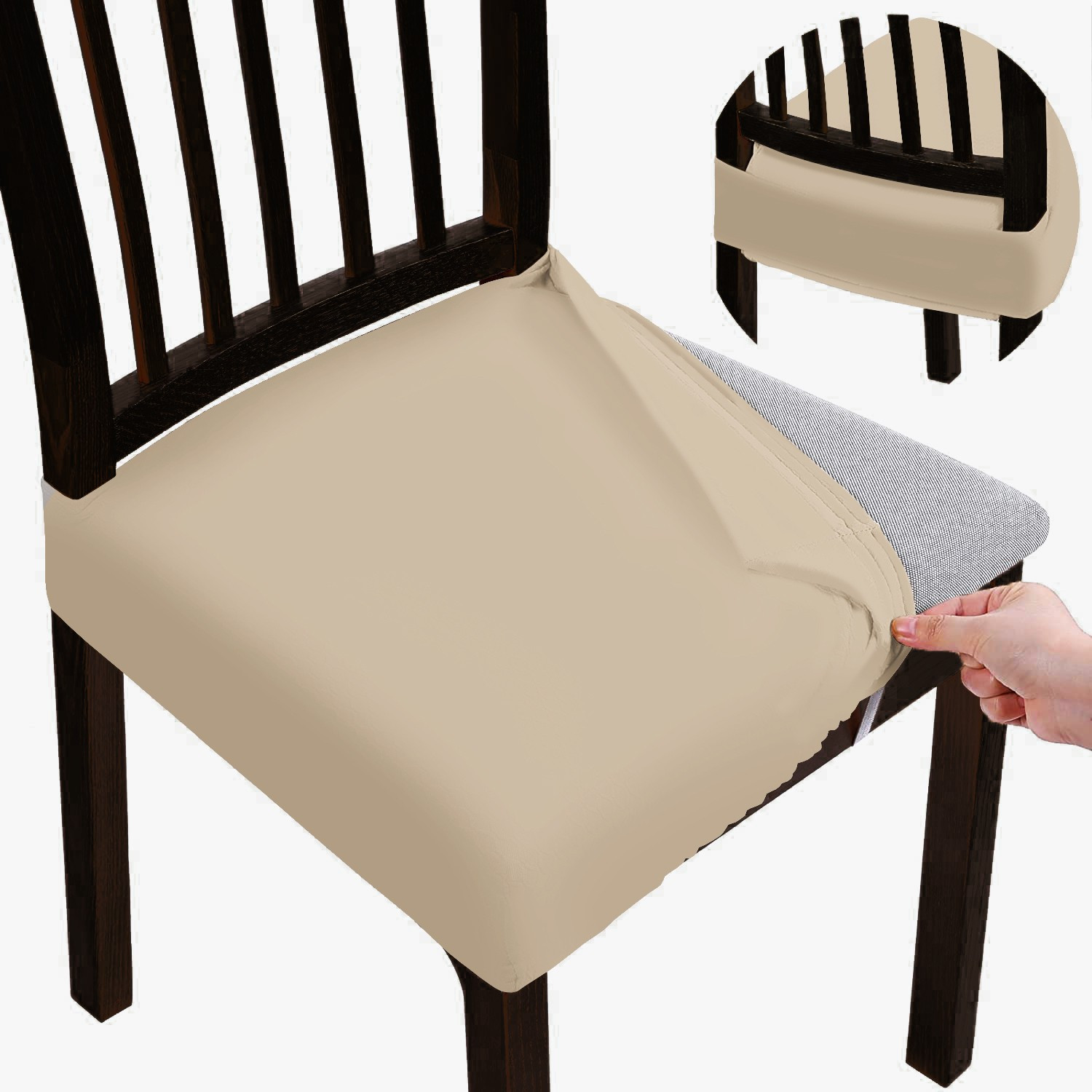 Image of DECORIAN Polycotton 1 Seater Chair Plain Cover (Pack of 4 Beige)