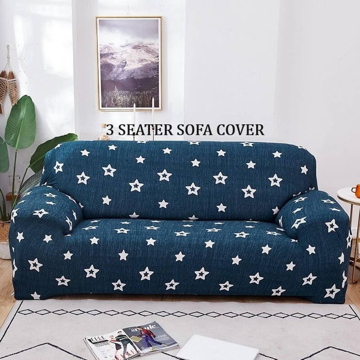 TONY STARK Polycotton 3 Seater Sofa Abstract Cover (Pack of 1 Blu...mo