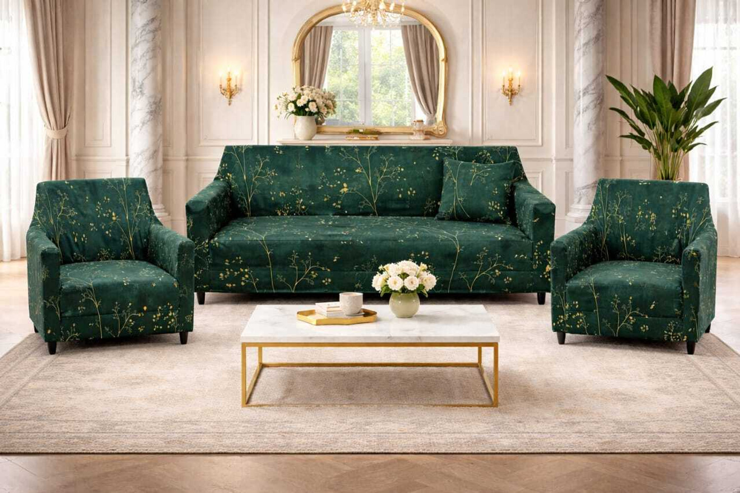 Image of KriShyam Polycotton 3+1+1 Seater Sofa Floral Cover