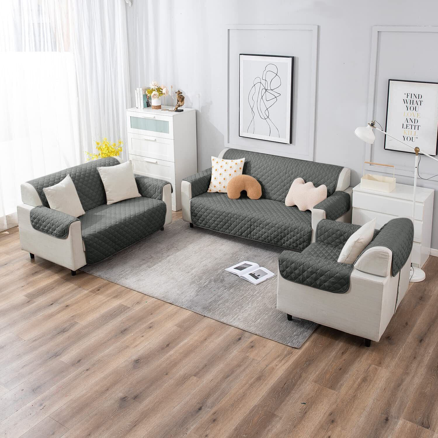 Image of HOKiPO Polyester 1 Seater Sofa Plain Cover