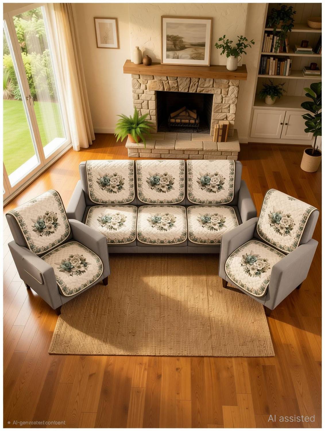 Bhavya Enterprises Velvet 3+1+1 Seater Sofa Floral Cover