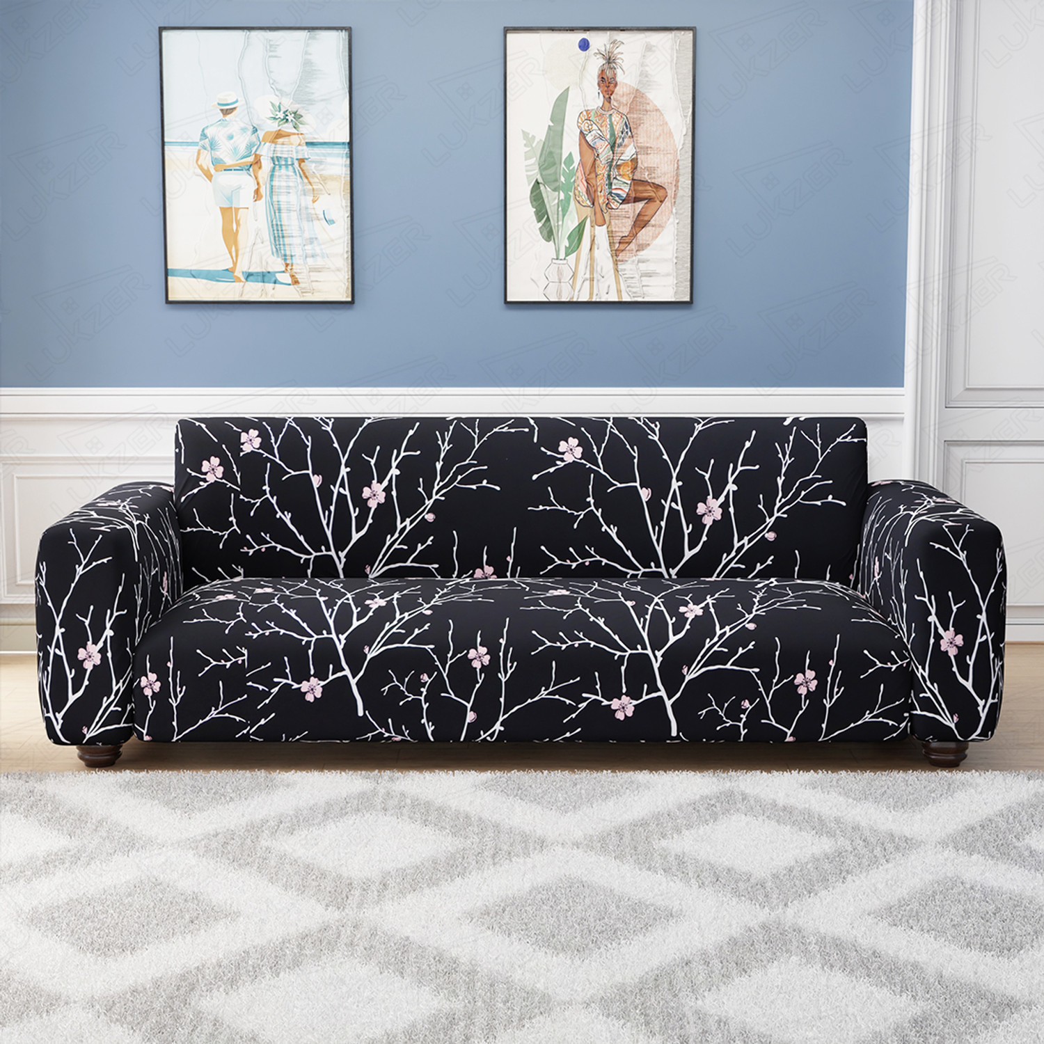 Image of LUKZER Polyester 4 Seater Sofa Floral Cover