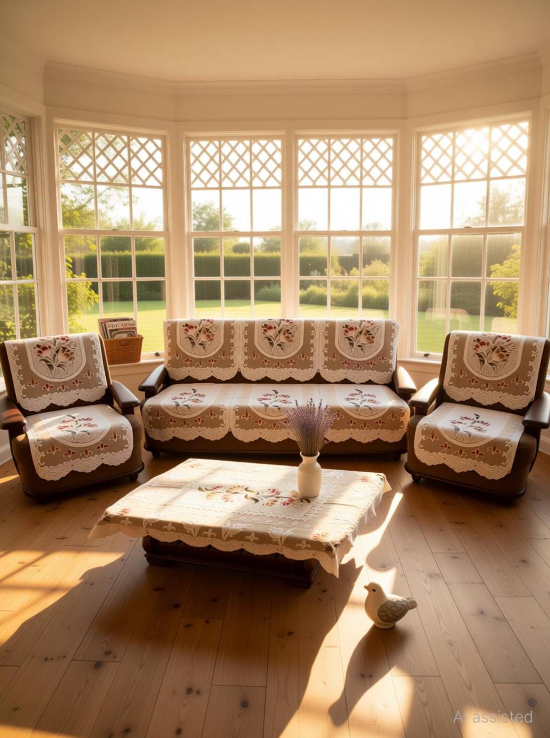 AG Leaf Lace 3+1+1 Seater Sofa Floral Cover