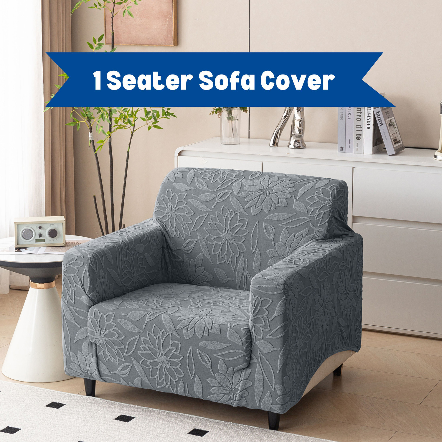 Image of Magical Jacquard 1 Seater Sofa Floral Cover