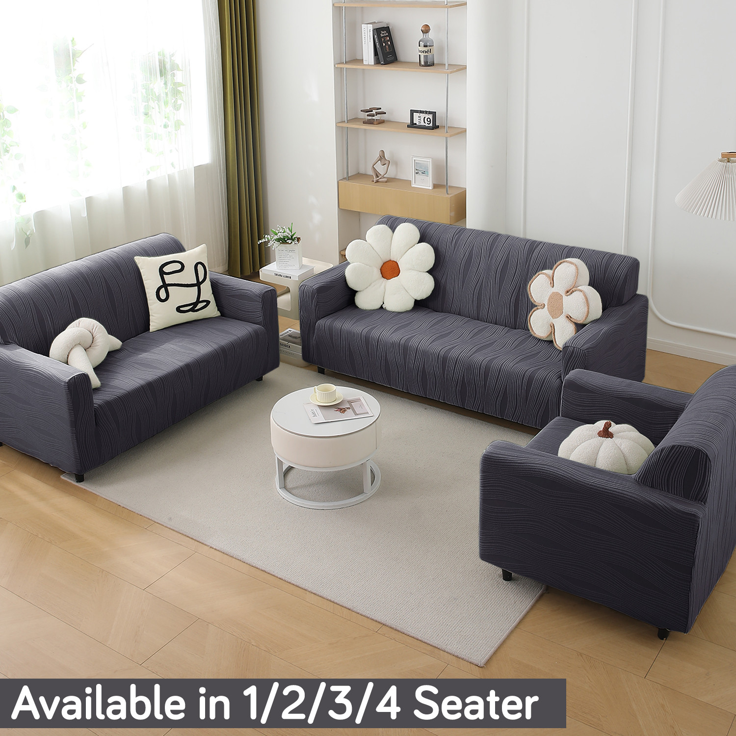 Image of HOKiPO Jacquard 1 Seater Sofa Striped Cover