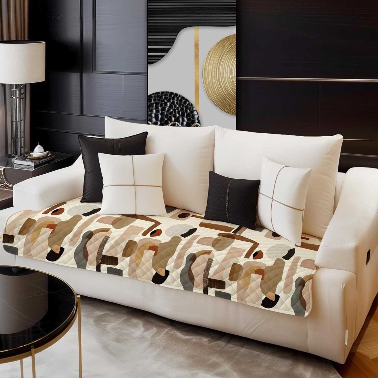 Image of DECORIAN Velvet 3+1+1 Seater Sofa Geometric Cover