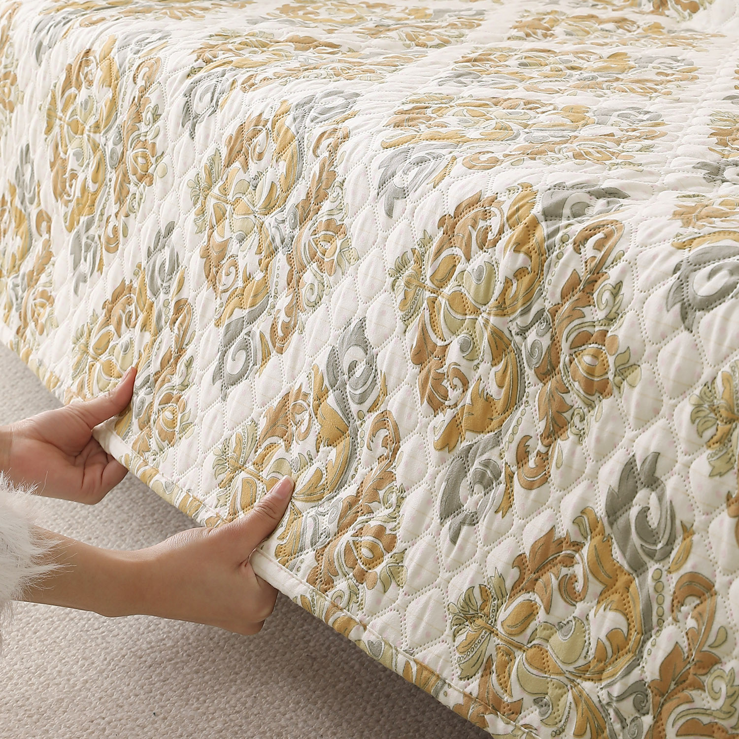 Image of HOKiPO Polyester 3+1+1 Seater Sofa Damask Cover