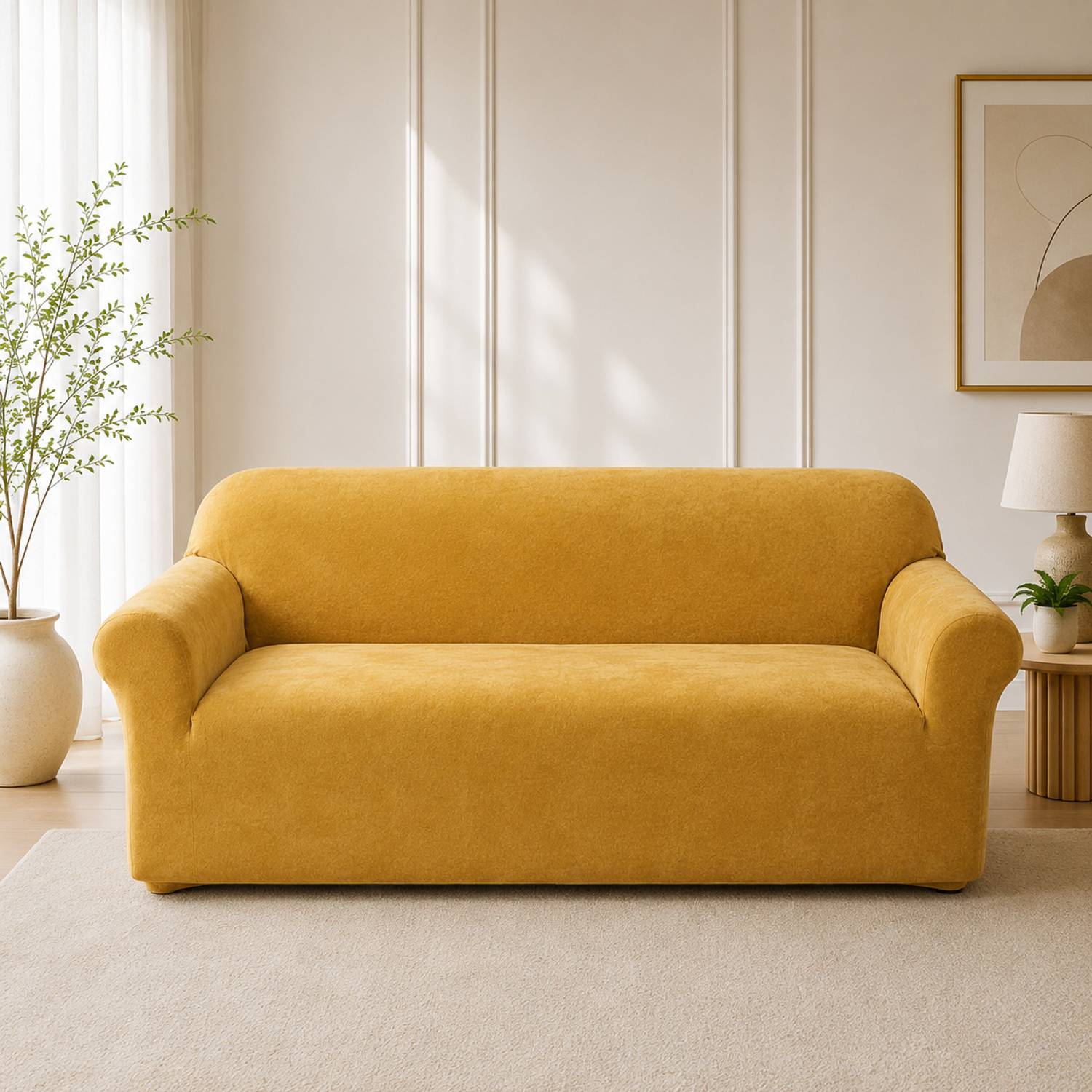 Aranaya Decore Velvet 3 Seater Sofa Plain Cover