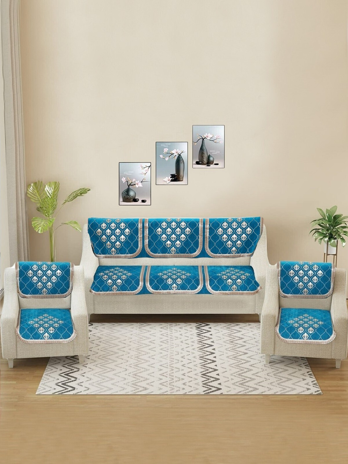 Image of MORADO Cotton 3+1+1 Seater Sofa Damask Cover