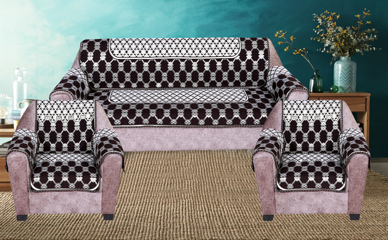 Image of Nendle Cotton 3+1+1 Seater Sofa Geometric Cover (Pack of 12 Brown)