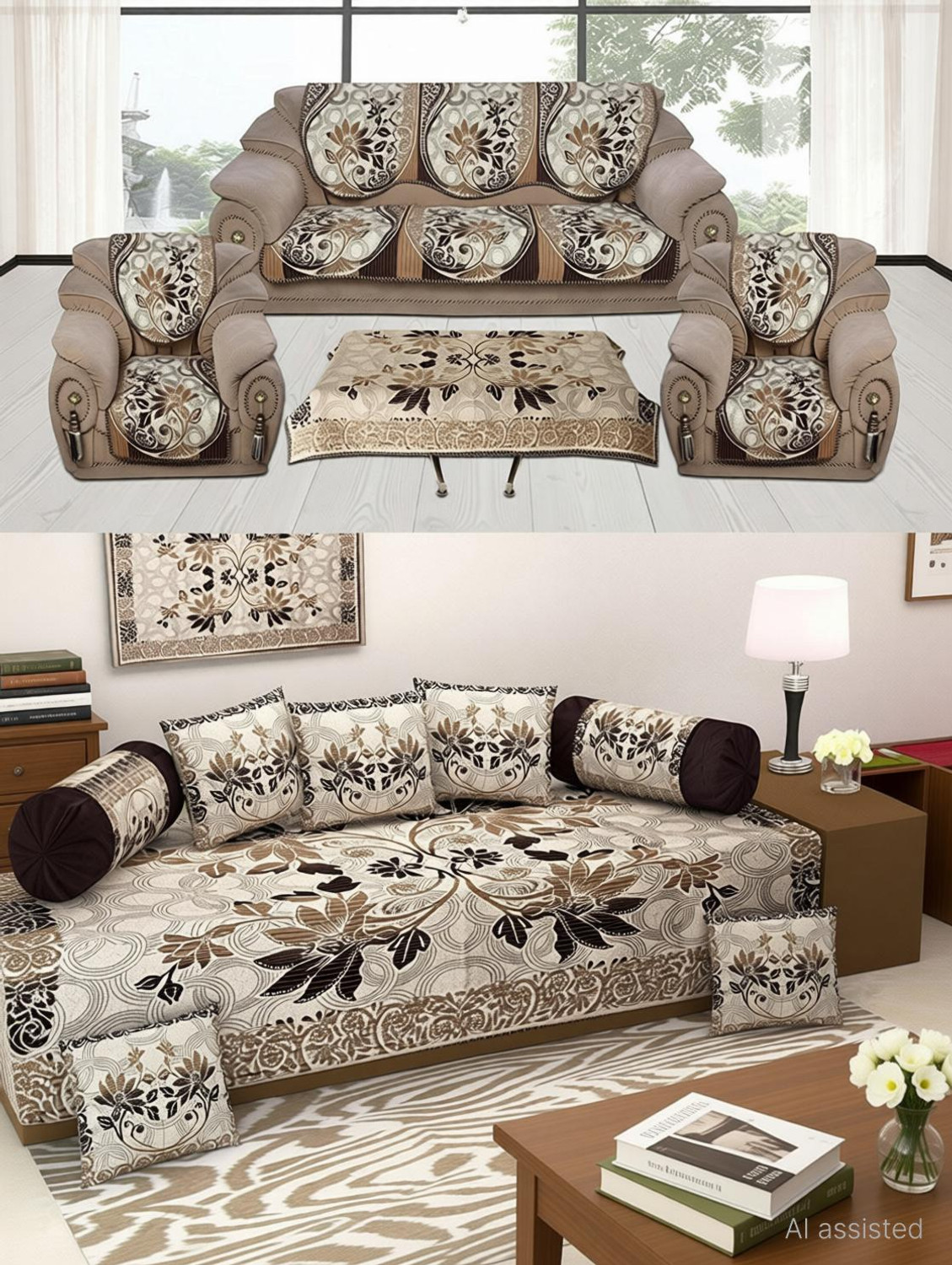 Image of Laying Style Jacquard 3+2+2 Seater Sofa Floral Cover