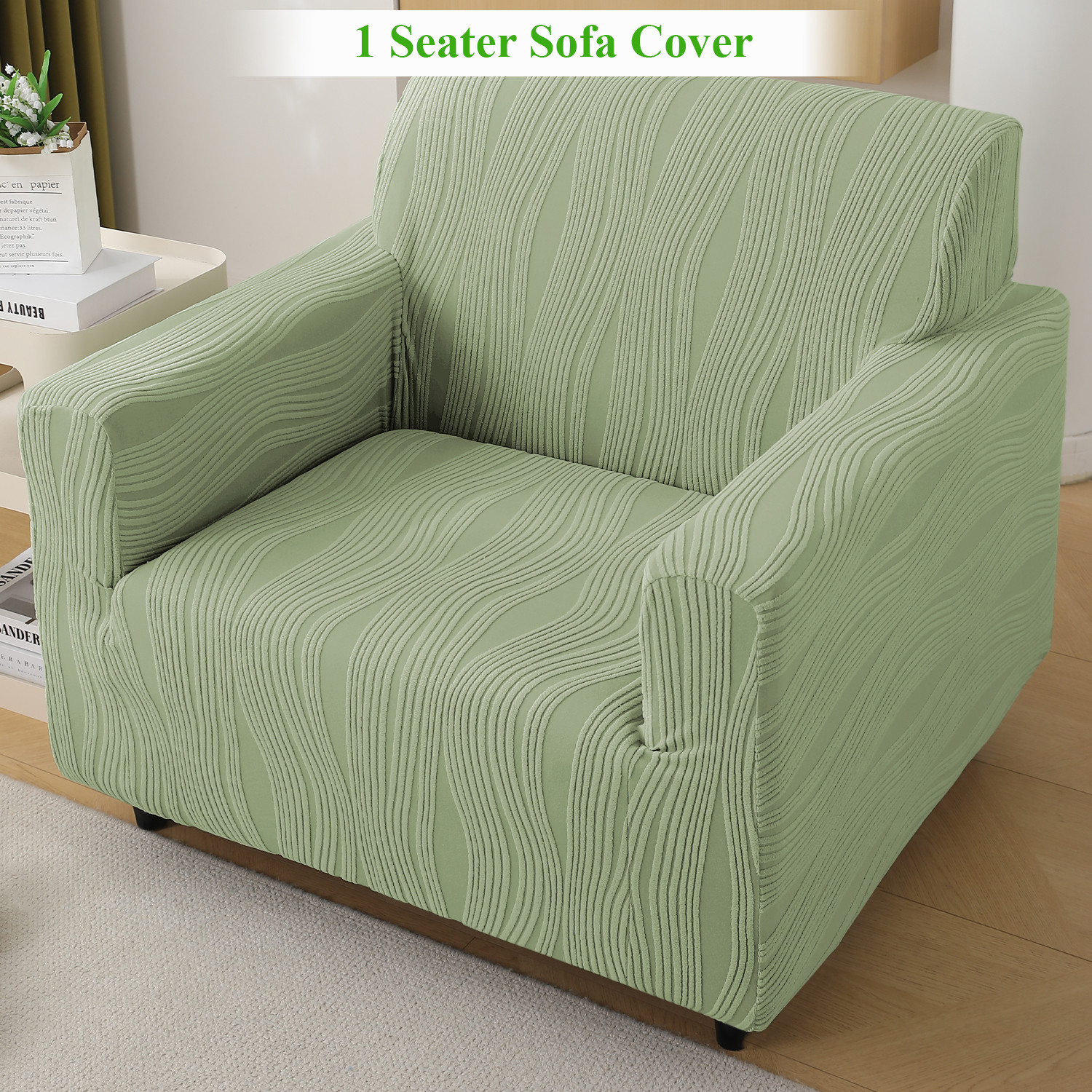 Image of HOKiPO Jacquard 1 Seater Sofa Striped Cover