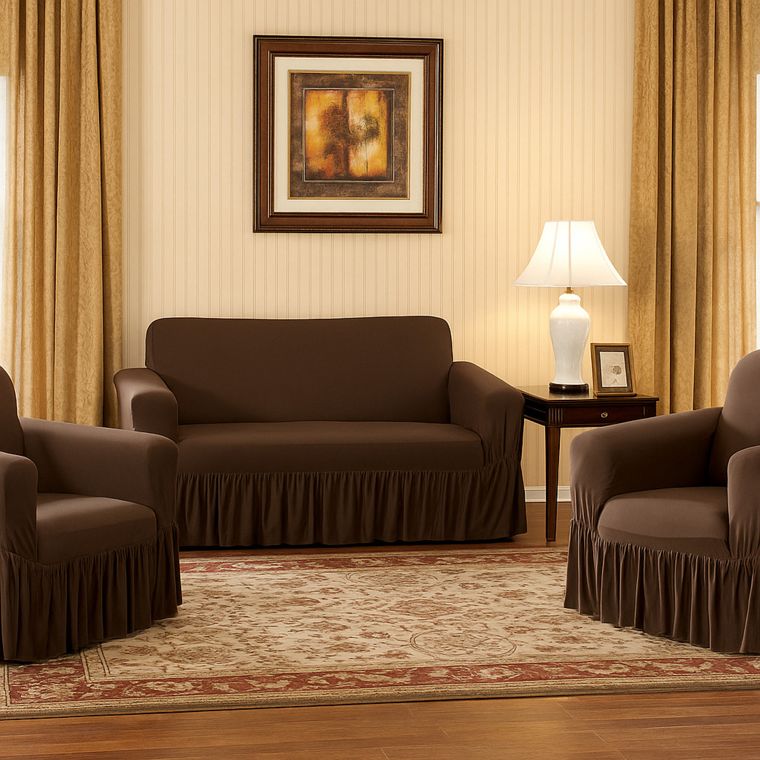 Image of igi Polyester 3+1+1 Seater Sofa Plain Cover