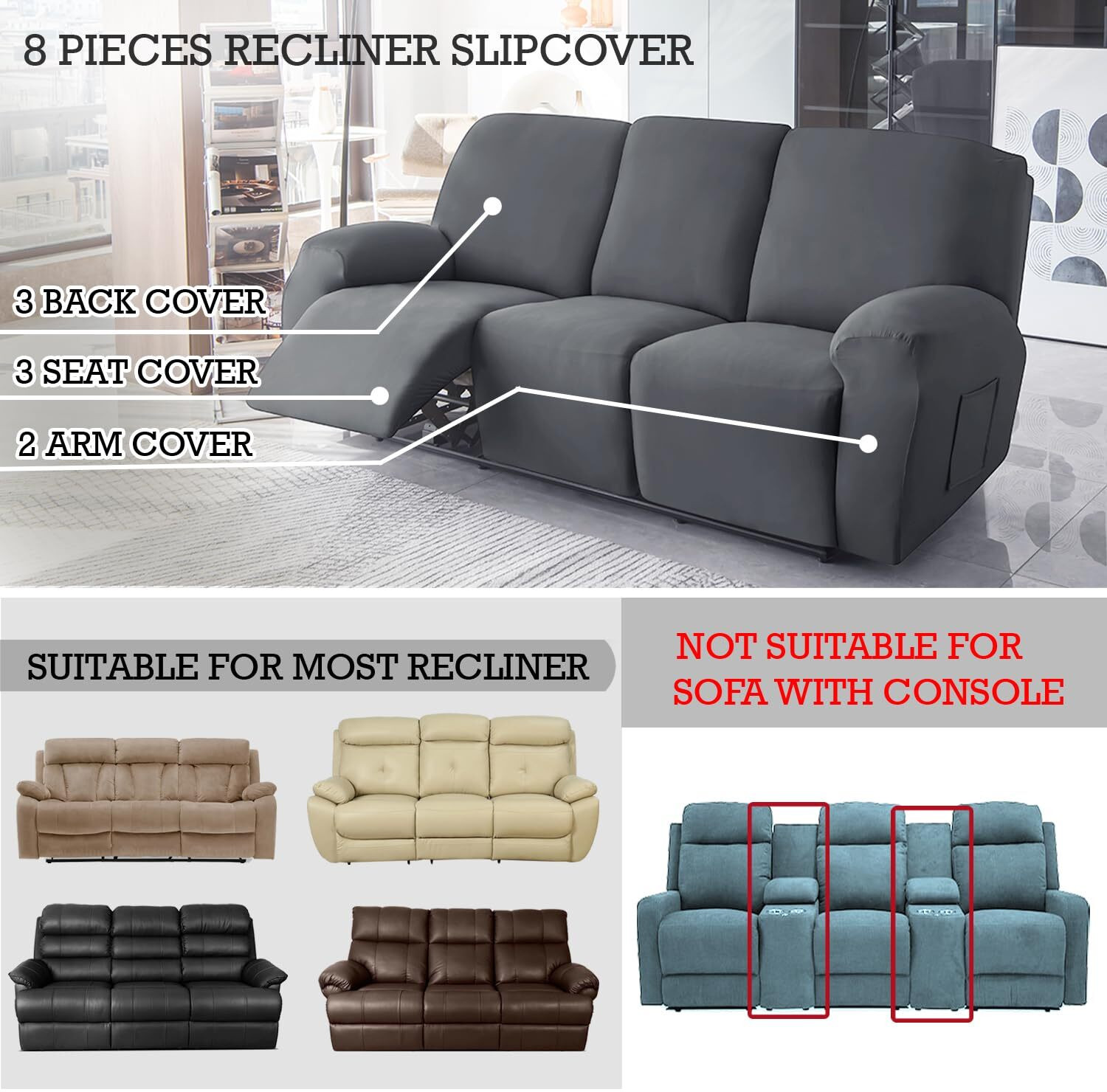 Image of HOKiPO Polyester 3 Seater Sofa Plain Cover