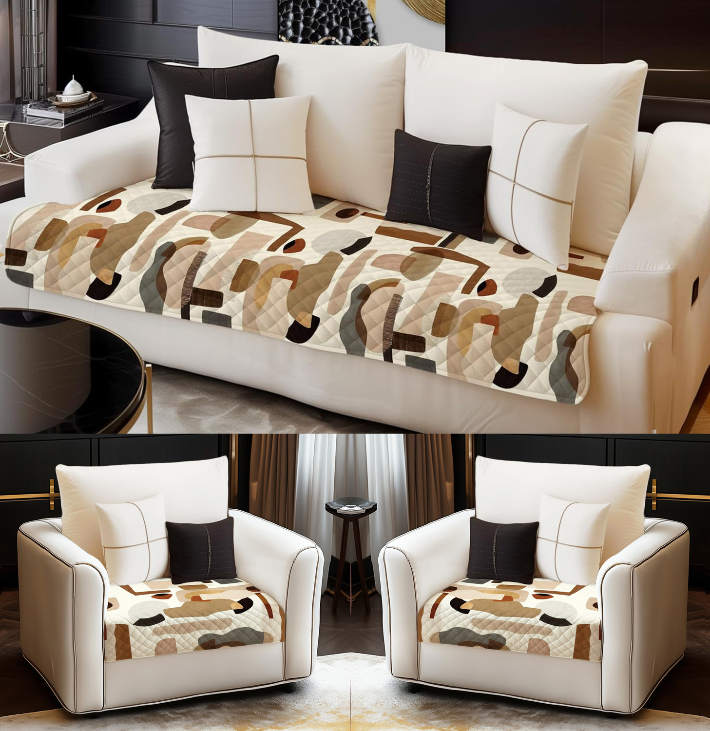 Image of DECORIAN Velvet 3+1+1 Seater Sofa Geometric Cover