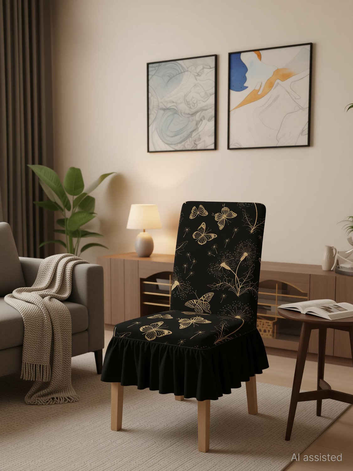 Image of DECORIAN Polycotton 6 Seater Chair Abstract Cover