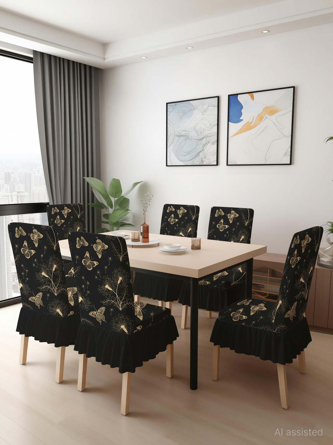 Image of DECORIAN Polycotton 6 Seater Chair Abstract Cover