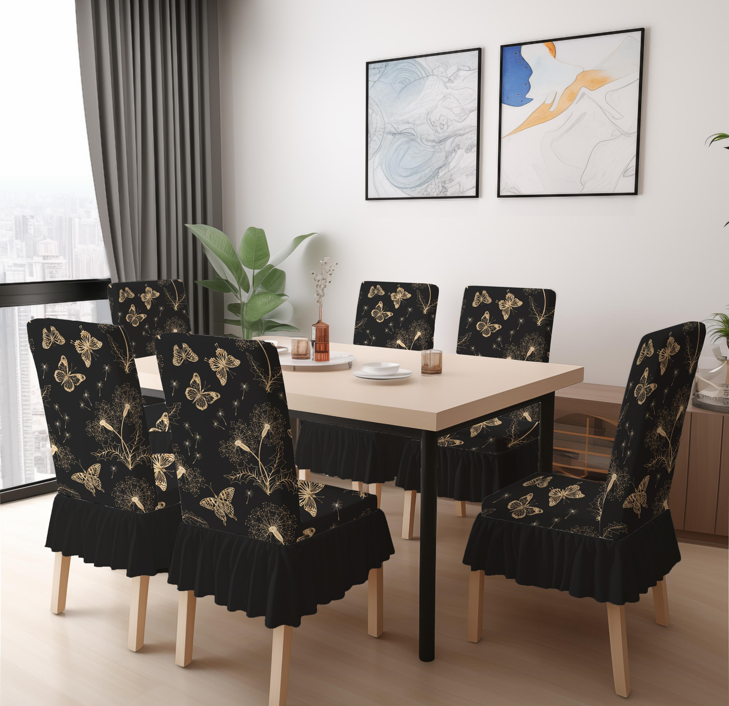 Image of DECORIAN Polycotton 6 Seater Chair Abstract Cover