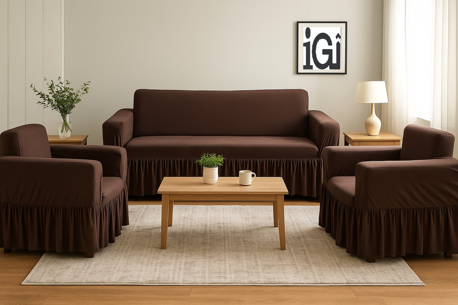 Image of igi Polyester 3+1+1 Seater Sofa Plain Cover