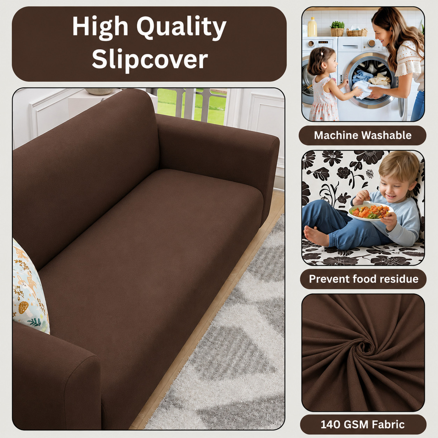 Image of RADHE ENTERPRISES Polycotton 3+1+1 Seater Sofa Geometric Cover (Pack of 3 Brown)