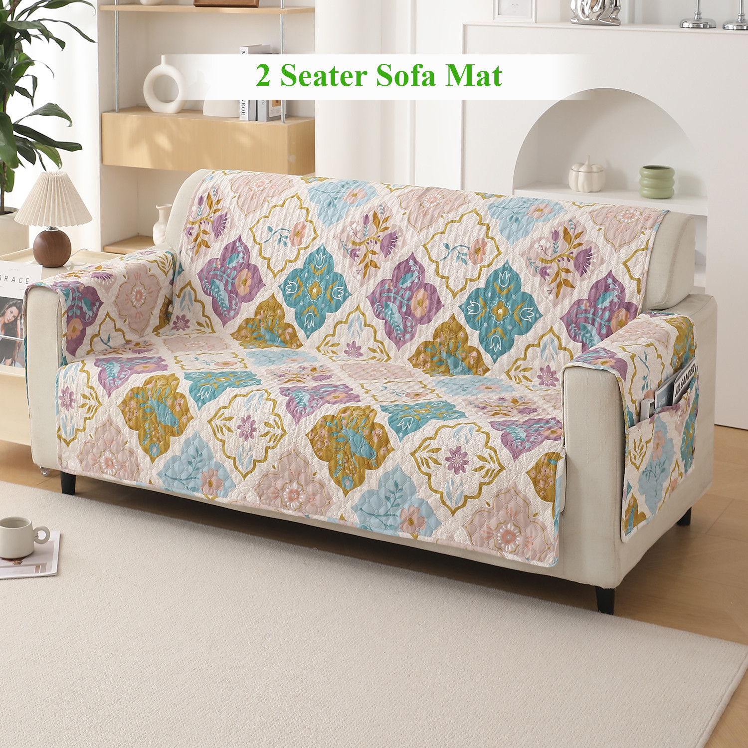 Image of HOKiPO Polyester 2 Seater Sofa Damask Cover