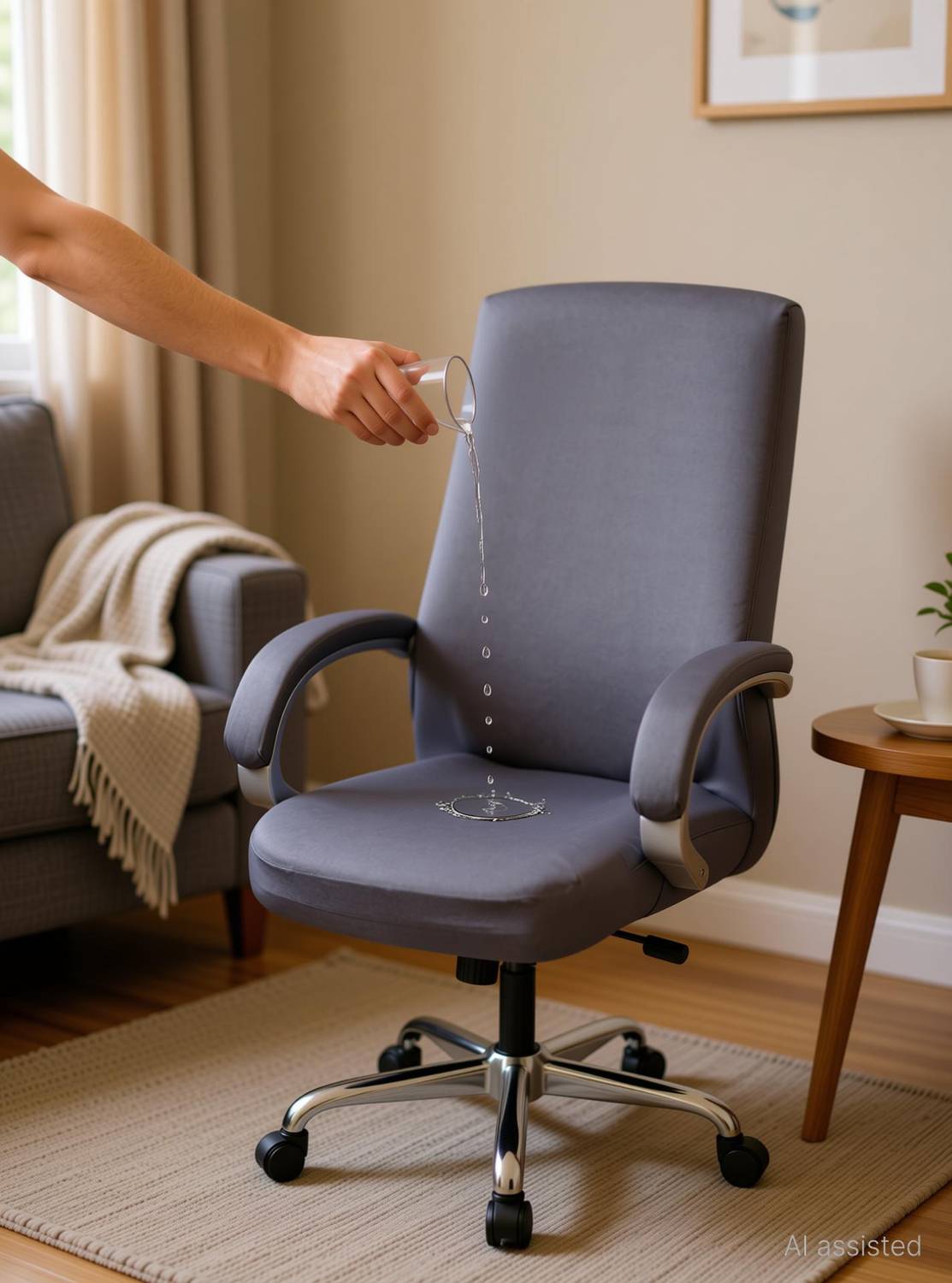MW PRINTS Polyester 1 Seater Chair Plain Cover, Gray Pack of 1