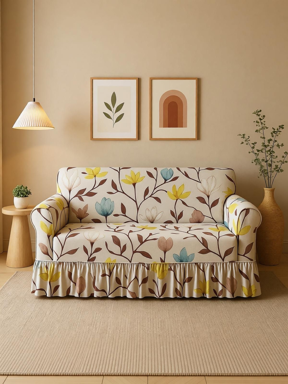 Image of DECORWELL Polyester 3 Seater Sofa Floral Cover