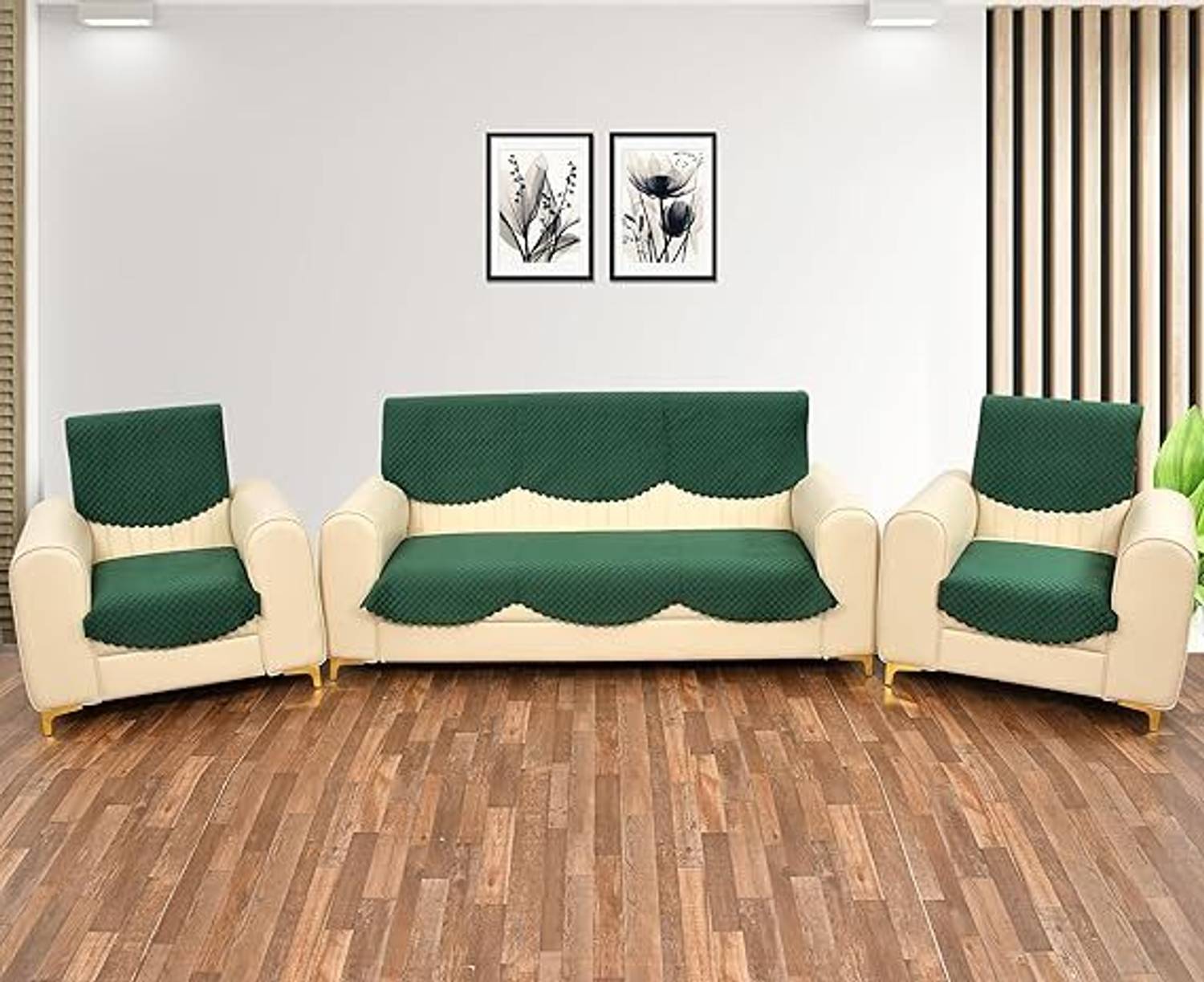 AuraDrape Velvet 3+1+1 Seater Sofa Geometric Cover