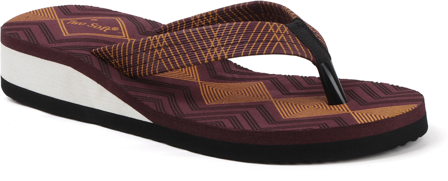 Image of TWO SOFT Women Slippers (Maroon, Brown, 6)
