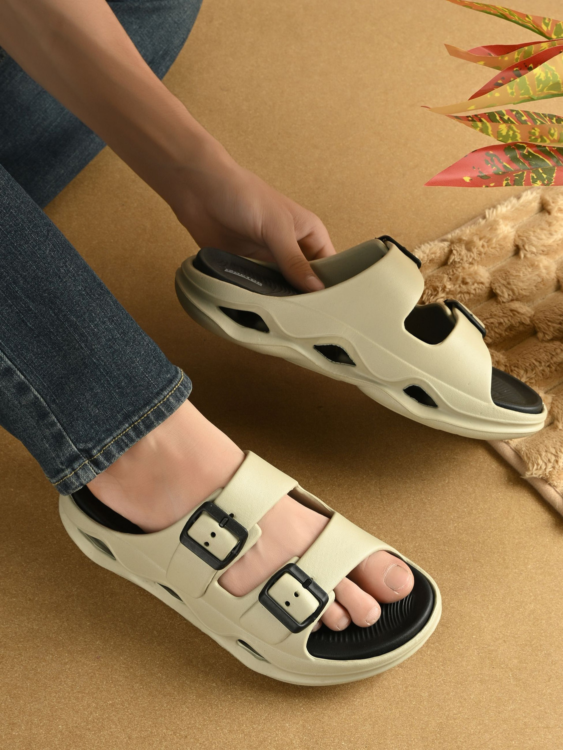 Image of Doctor Health Super Soft Men EVA Double Strap Sandals|Adjustable Buckle|Lightweight Anti-Slip Slippers Slippers