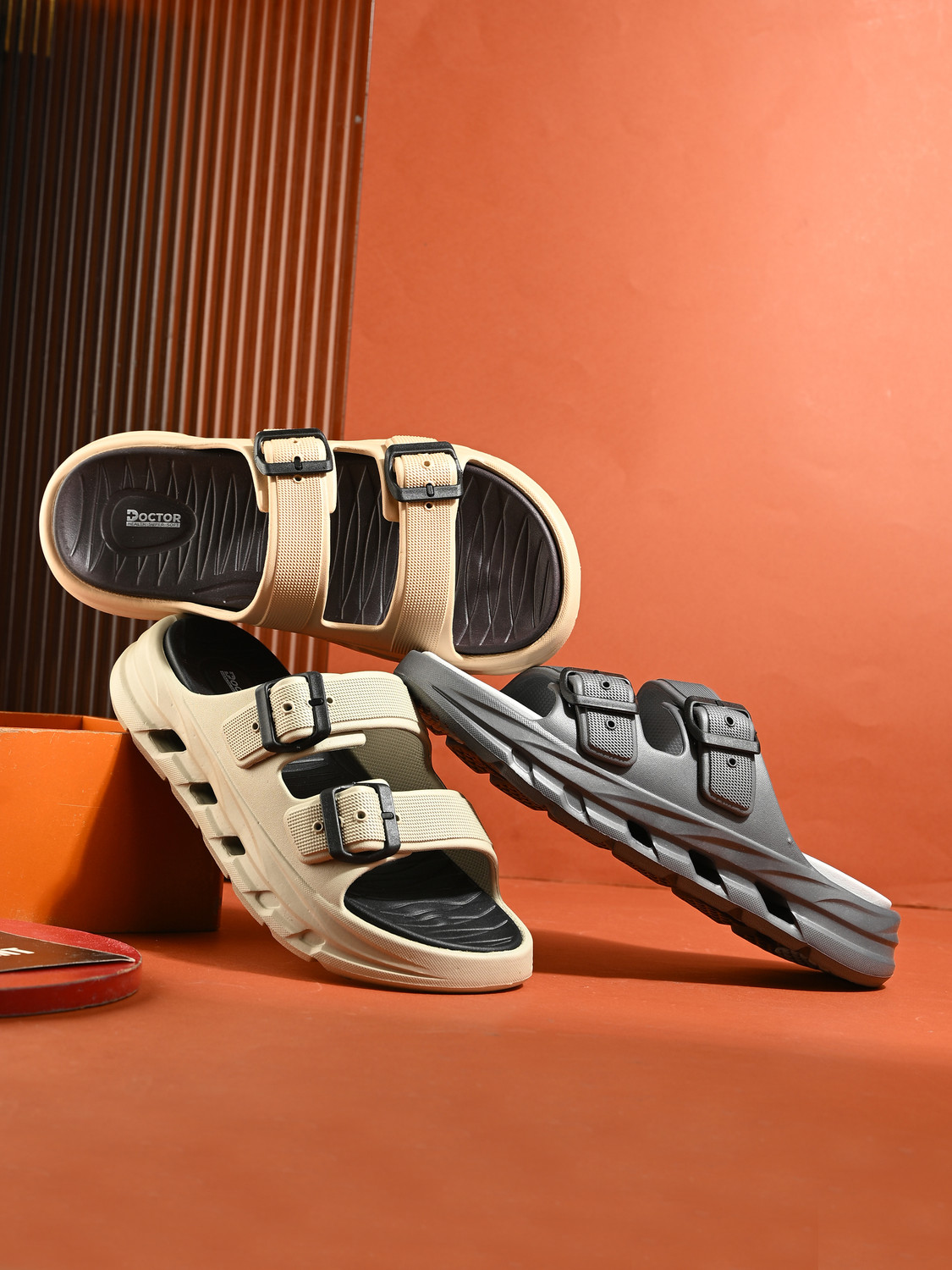 Image of Doctor Health Super Soft Men EVA Double Strap Sandals|Adjustable Buckle|Lightweight Anti-Slip Slippers Flip Flops