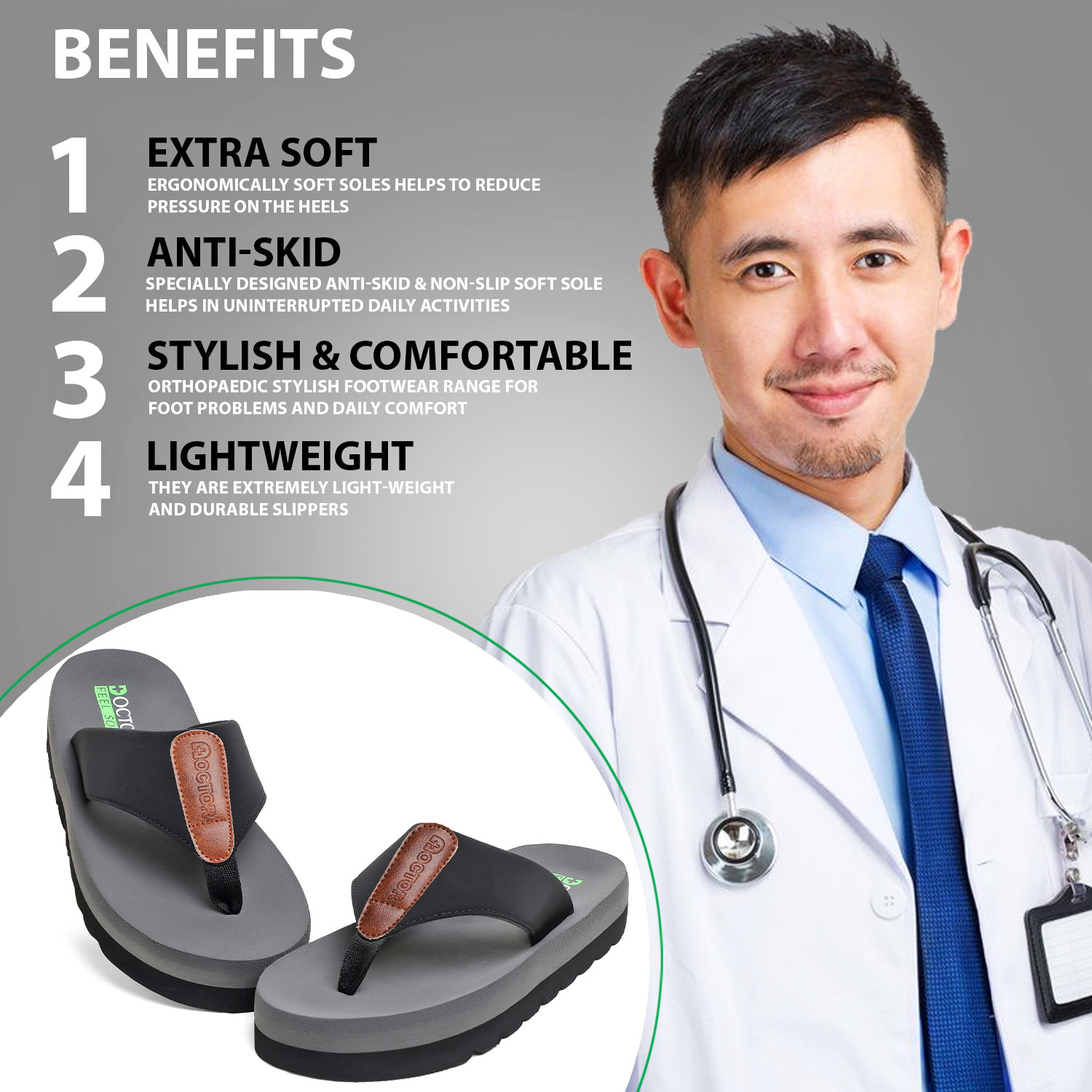 Image of DOCTOR FEEL SOFT Men Men Orthopedic Slippers for Men Flexible Soft Cushion Sole Slippers Flip Flops