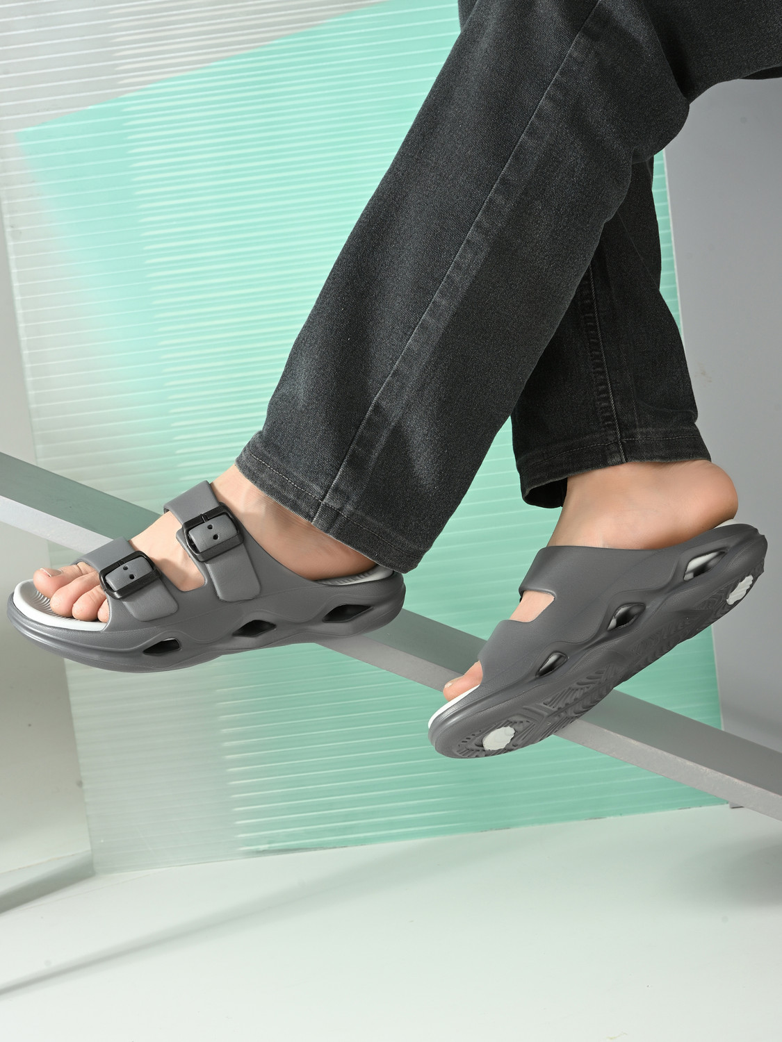 Image of Doctor Health Super Soft Men EVA Double Strap Sandals|Adjustable Buckle|Lightweight Anti-Slip Slippers Slippers