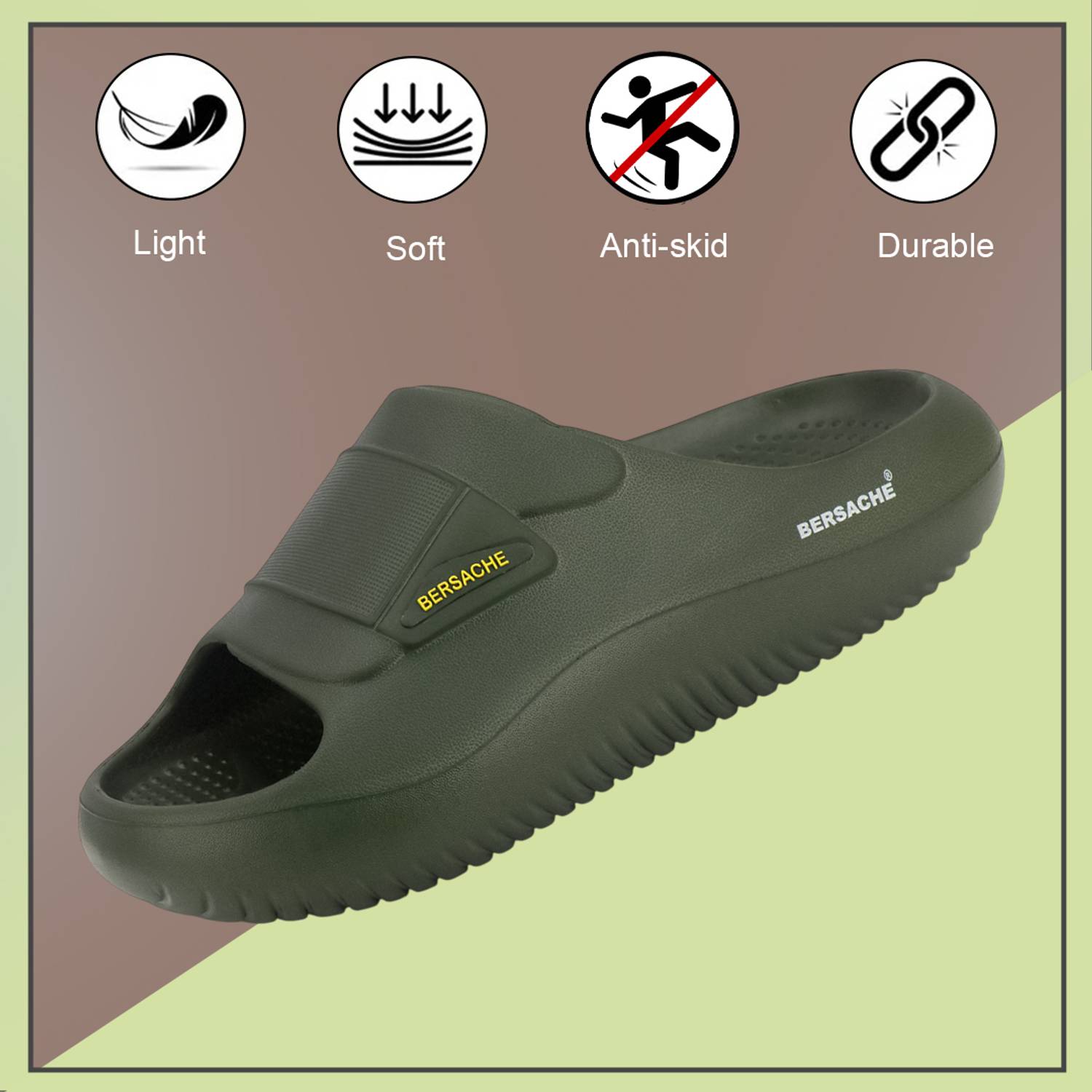 BERSACHE Men Green Slides - Image 4