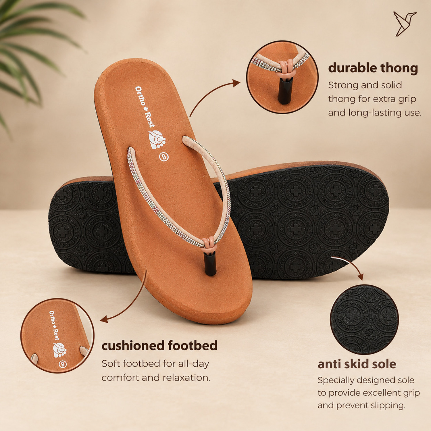 Image of Ortho + Rest Women Women Doctor Soft MCR Ortho Comfort Lightweight Slippers for Heel & Joint Pain Flip Flops