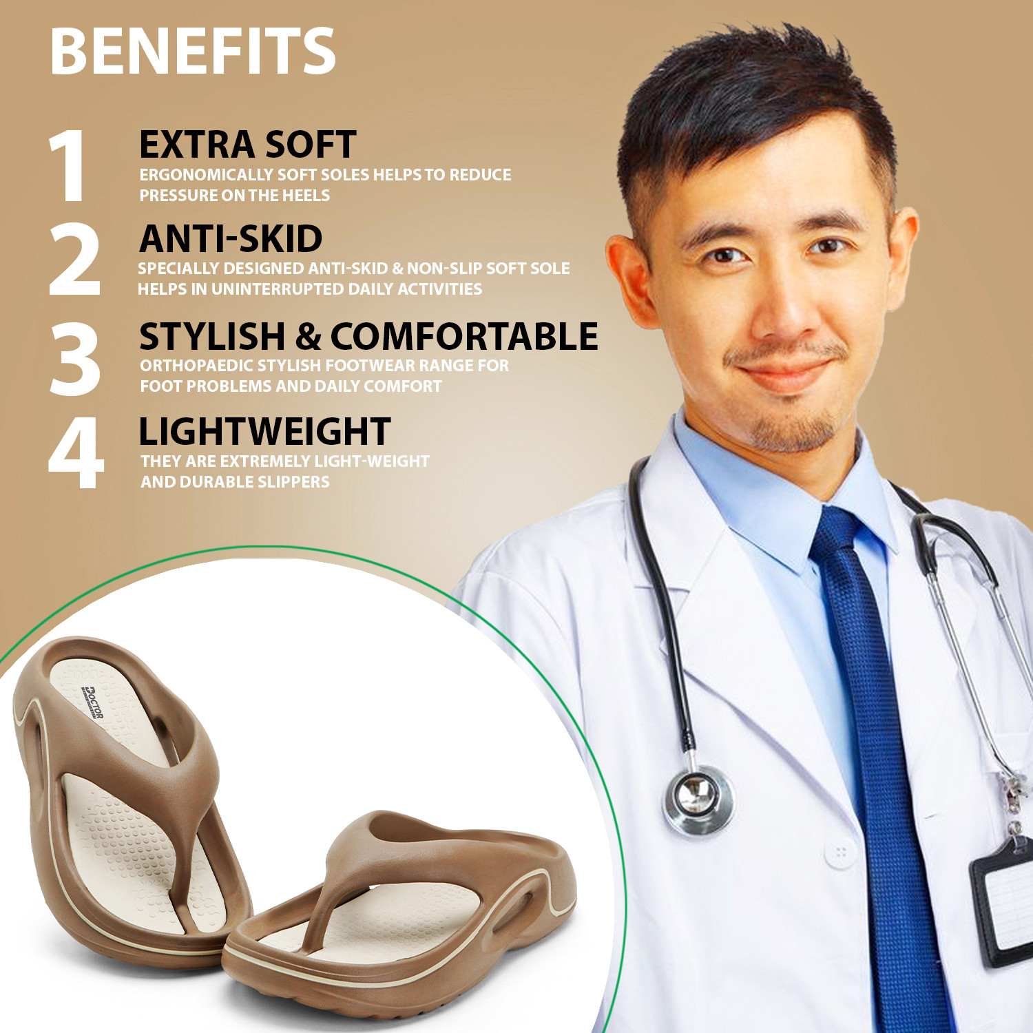 Image of Doctor Health Super Soft Men Men Ortho|Soft Cushion|Lightweight|Anti-Skid|Arch Support|Daily Wear Slippers Flip Flops