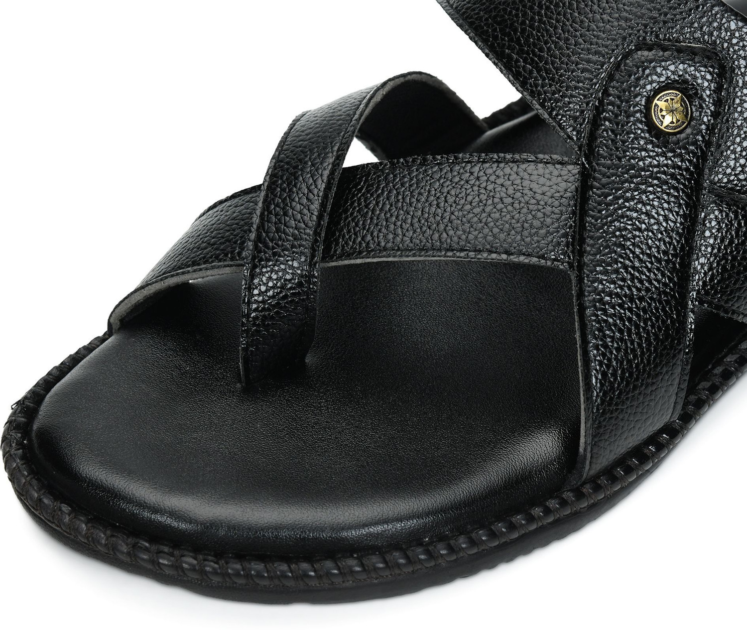 Image of STEPHORN Men Cushioned Toe-Ring Slip-On Faux Leather Slippers