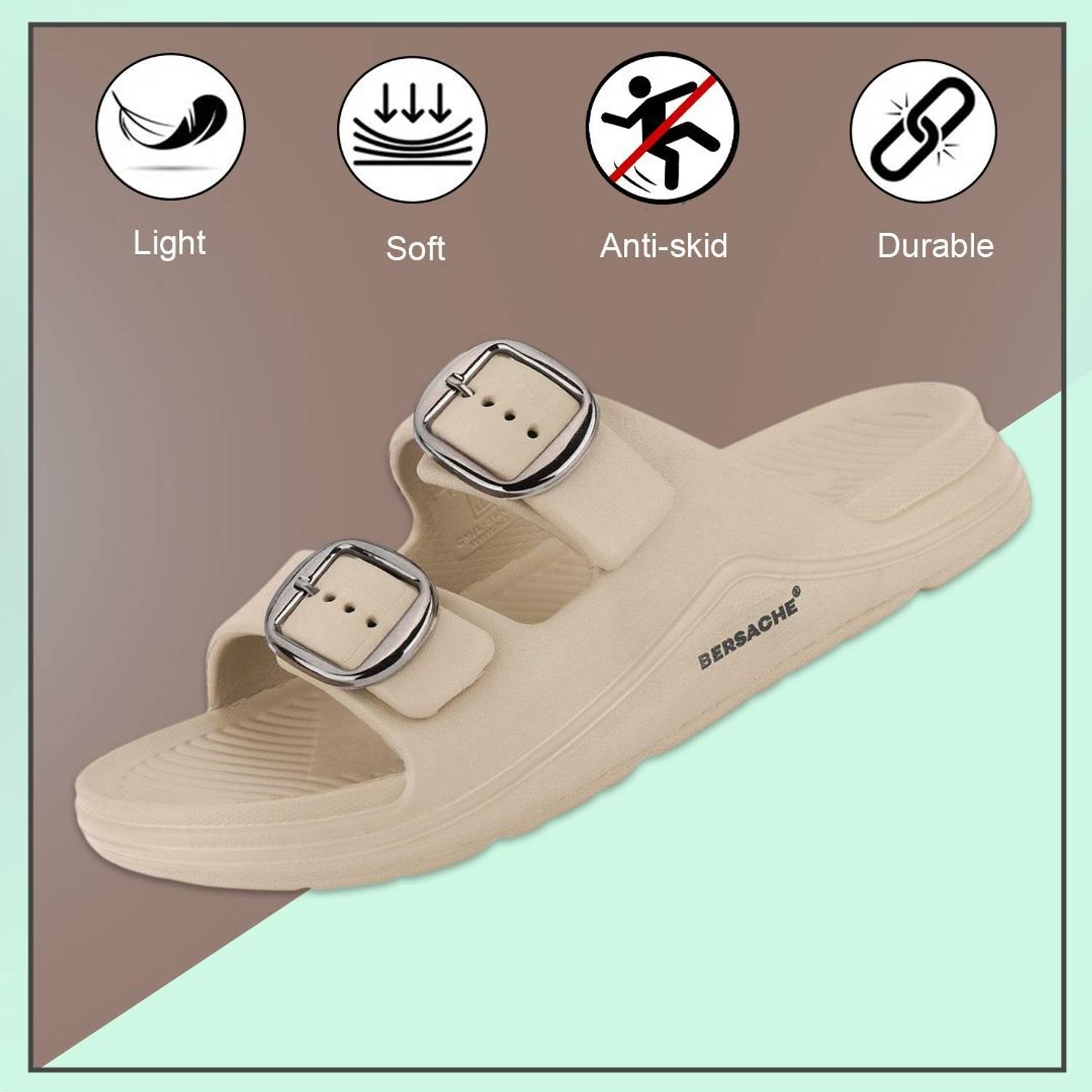 BERSACHE Men Beige Flip Flops - Image 4