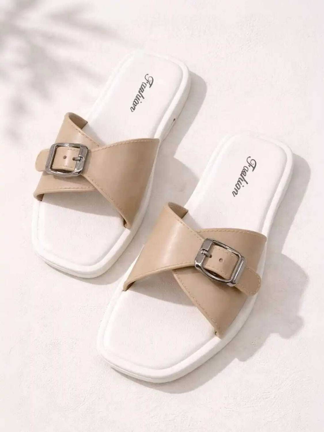 Layasa Women Beige Slides - Image 1