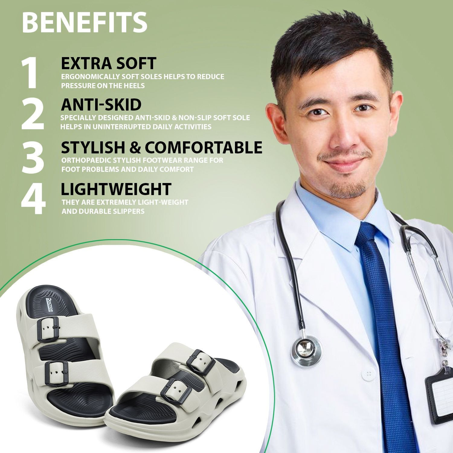 Image of Doctor Health Super Soft Men EVA Double Strap Sandals|Adjustable Buckle|Lightweight Anti-Slip Slippers Slippers
