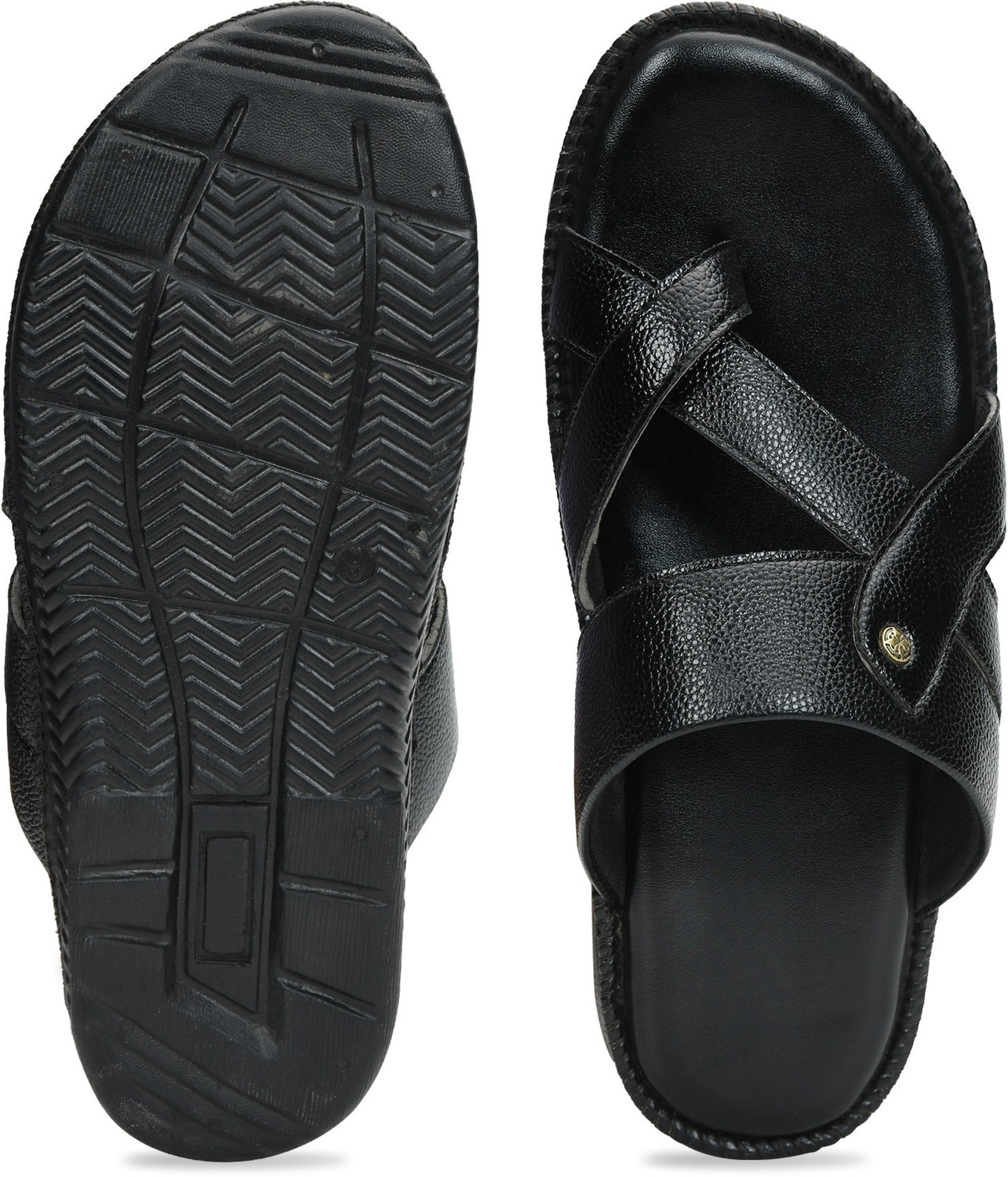 Image of STEPHORN Men Cushioned Toe-Ring Slip-On Faux Leather Slippers