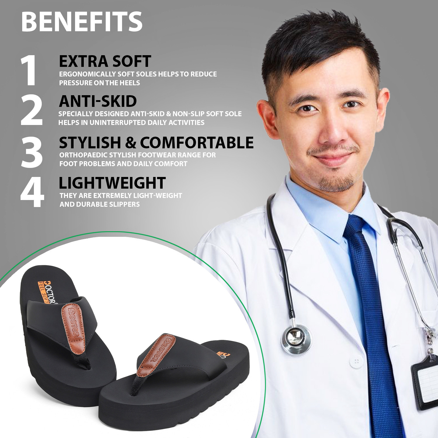 Image of DOCTOR FEEL SOFT Men Men Orthopedic Slippers for Men Flexible Soft Cushion Sole Slippers Slippers