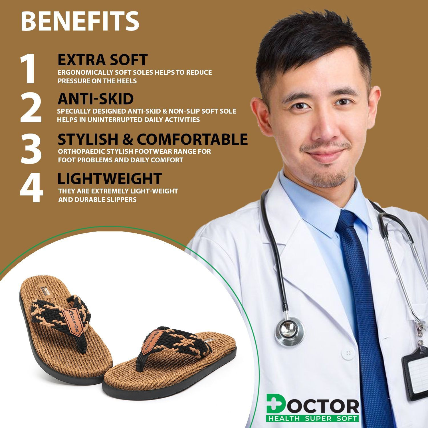 Image of Doctor Health Super Soft Men Men's Orthopedic Slippers | Soft Cushion, Lightweight, Doctor Recommended Design Slippers