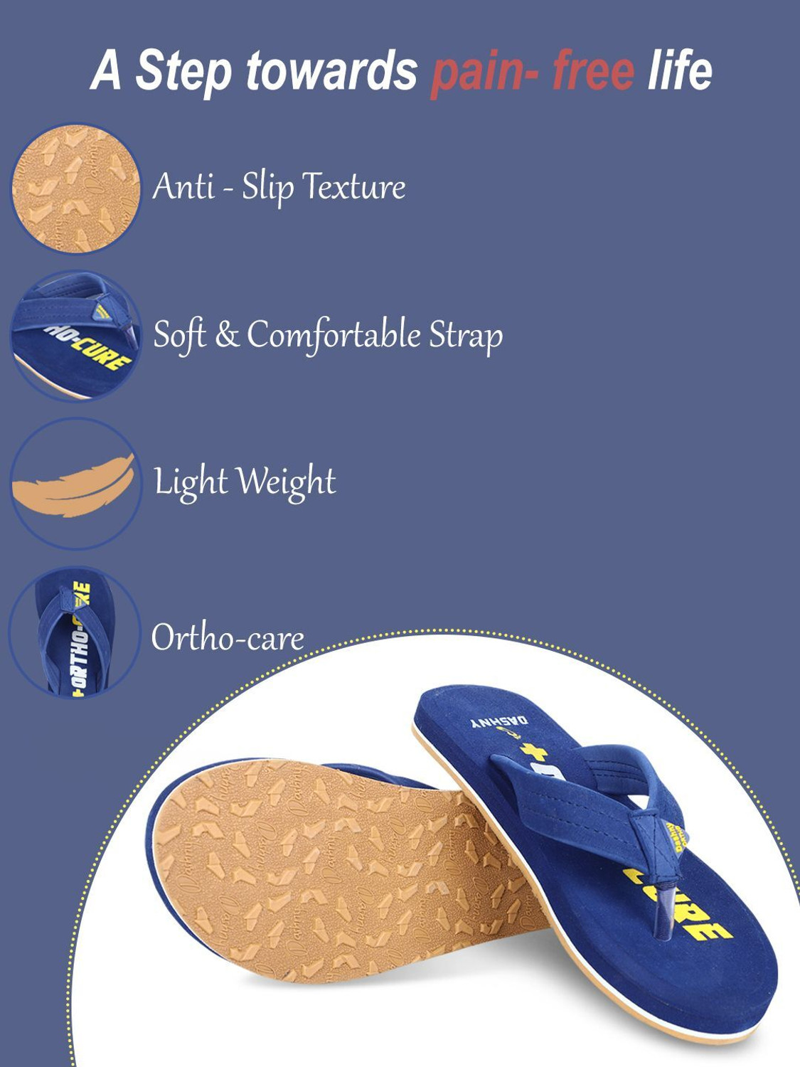 Image of DASHNY Men Ortho-Cure Orthopedic Soft Cushioned Slippers for Men (Sizes 6-12) Flip Flops